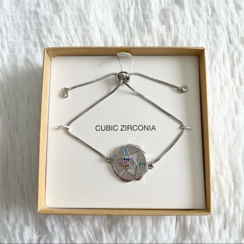 NWT The Hamsa Hand cubic zirconia a colorful silver bracelet # yoga